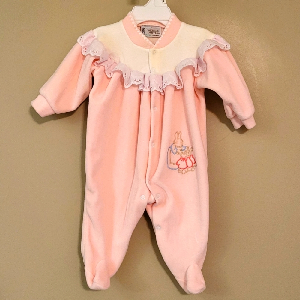 Beatrix Potter light pink velour footed sleeper/footie